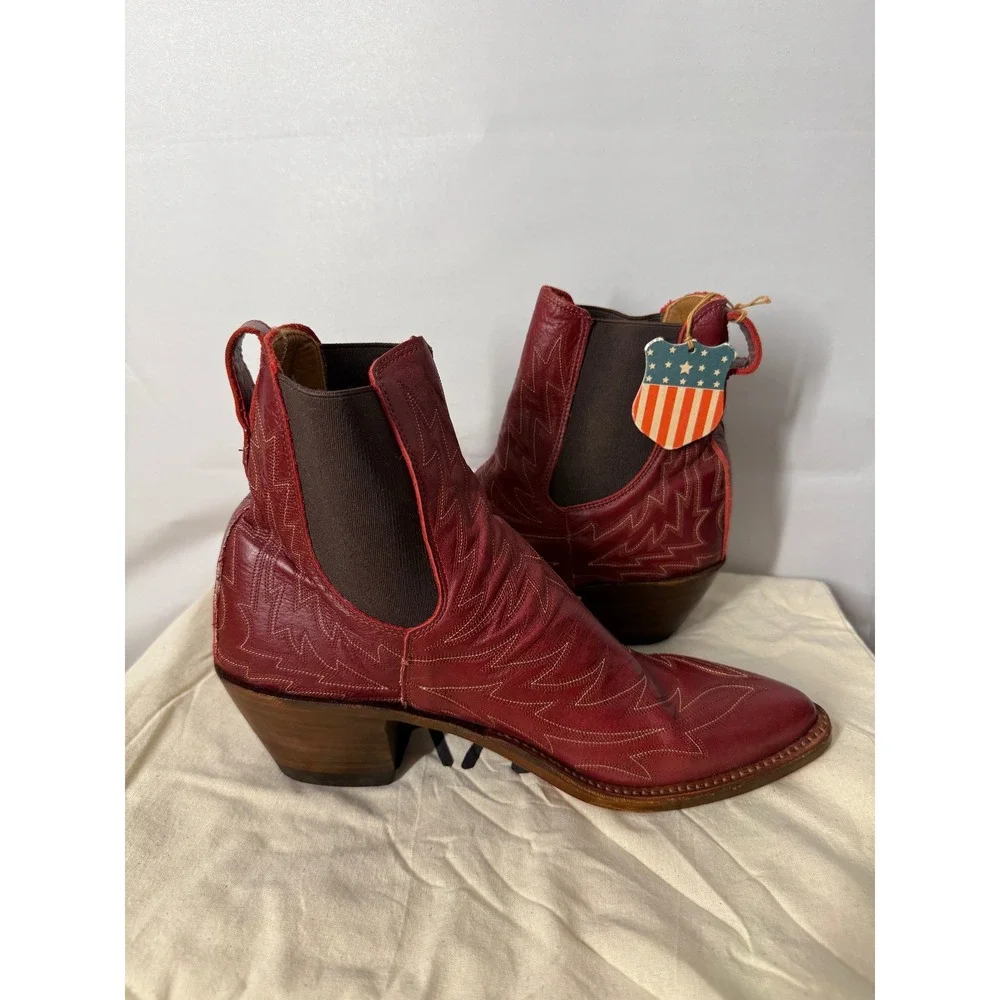 RRL Double RL Ralph Lauren Lottie Red Leather Cowboy Boots 8.5B Made in USA NEW